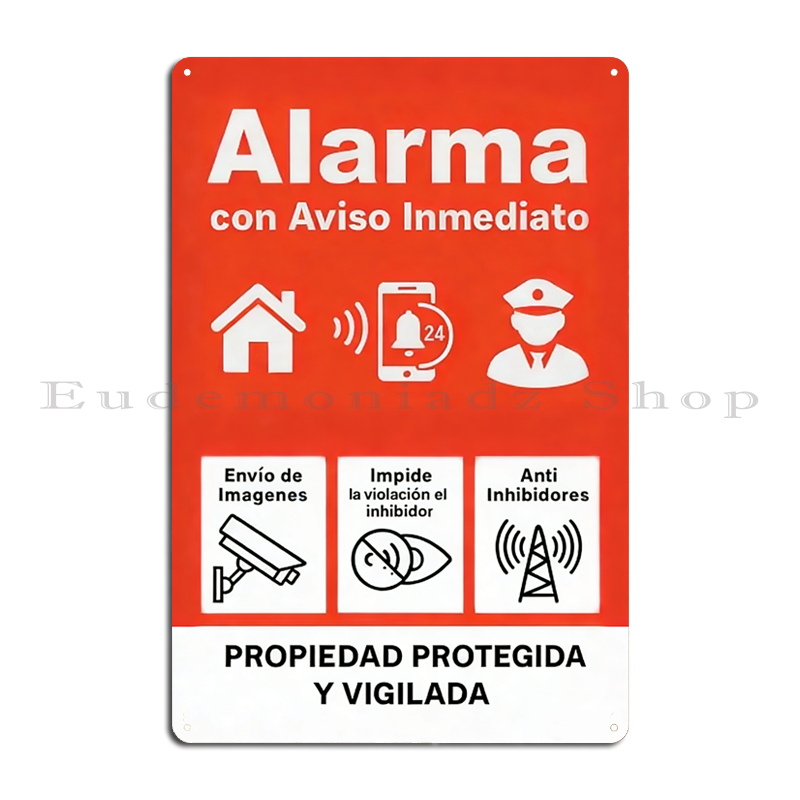 Home Security Alarm - Placa de Metal Retrô com Sistema