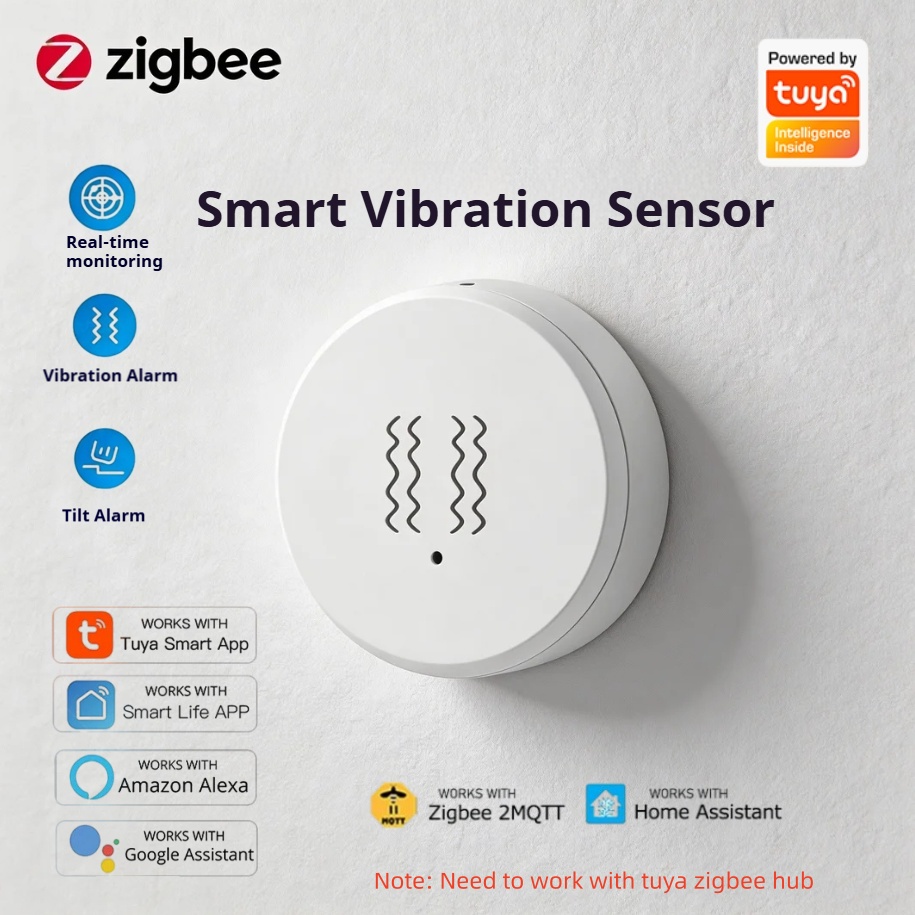 Home Security Alarm - Sensor de Vibração Inteligente Tuya Zigbee,