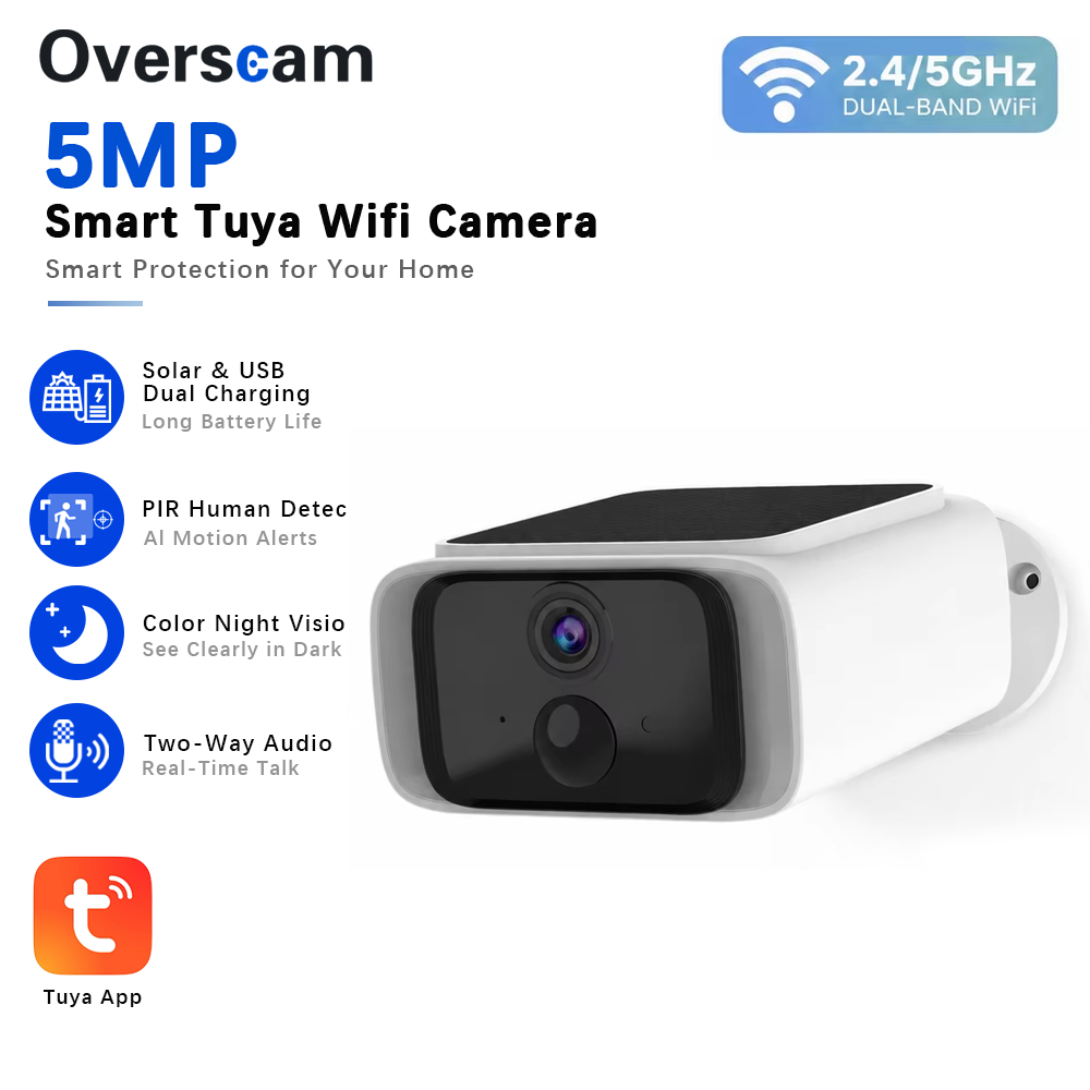 Home Security Systems Wireless - Câmera de Segurança Solar Tuya 5MP