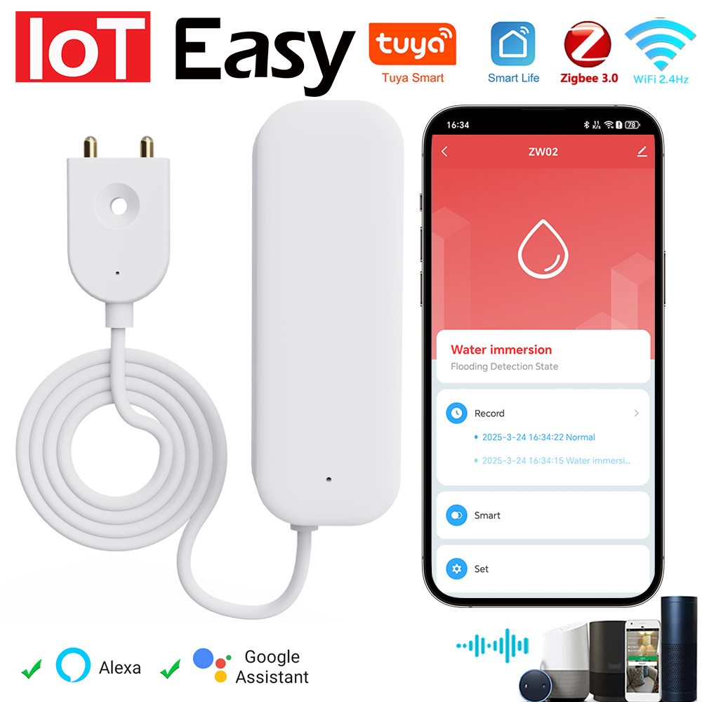 Tuya wifi zigbee sensor de águ - Home Security With Ai avaliação e preço